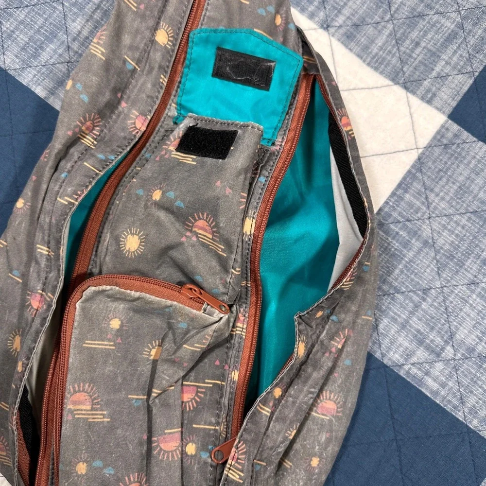 KAVU Rope Bag Sling Backpack Sun Mirage Print Grey Canvas Crossbody Bag